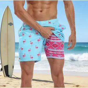 2026 Mens Printed 7" Inseam Swim Trunks with Compression Liner Swimming Shorts,Beach Quick Dry Fabric Front Pockets & Adjustable Drawstring - Swimming Shorts