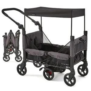 360 Lightweight Double Baby Stroller Wagon for 2 Kids, Fits Infant Car Seats, Ultra Maneuverable, Easy in and Out for Toddlers with Deep Footwell, Storage Pockets and Adjustable Handle