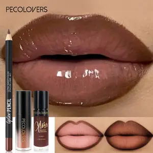 3pcs/Set Makeup Set Plumping Hydrating Moisturizing Lip Gloss - Nude & Brown Mirror-Shine Long Lasting Shine Glossy Liquid Lipstick& Lip Liner Lipstick Set