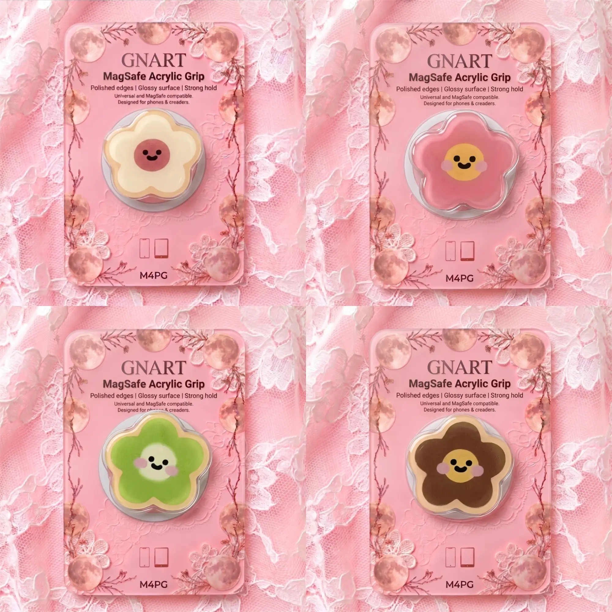 Cute Flower Magnetic Phone Grip, Kawaii Acrylic MagSafe Phone Stand, Pastel Floral Phone Holder for Girls, Coquette Aesthetic Phone Accessory, Smile Flower Phone Grip