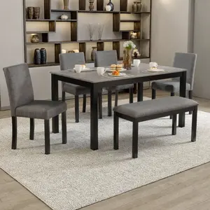 Modern Dining Table Set with 4 mesa sillas Wooden Counter  Sewo Tone for Kitchen Dining Room Light Grey & Black Durable Construction Comfortable Upholstered Chairs Space-saving Design Laminate Set