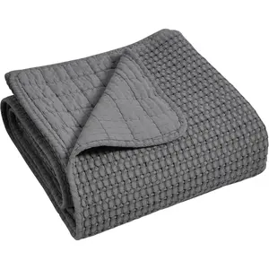 - Mills Waffle - Throw - Charcoal Cotton Waffle - Throw Size 50 x 60in.