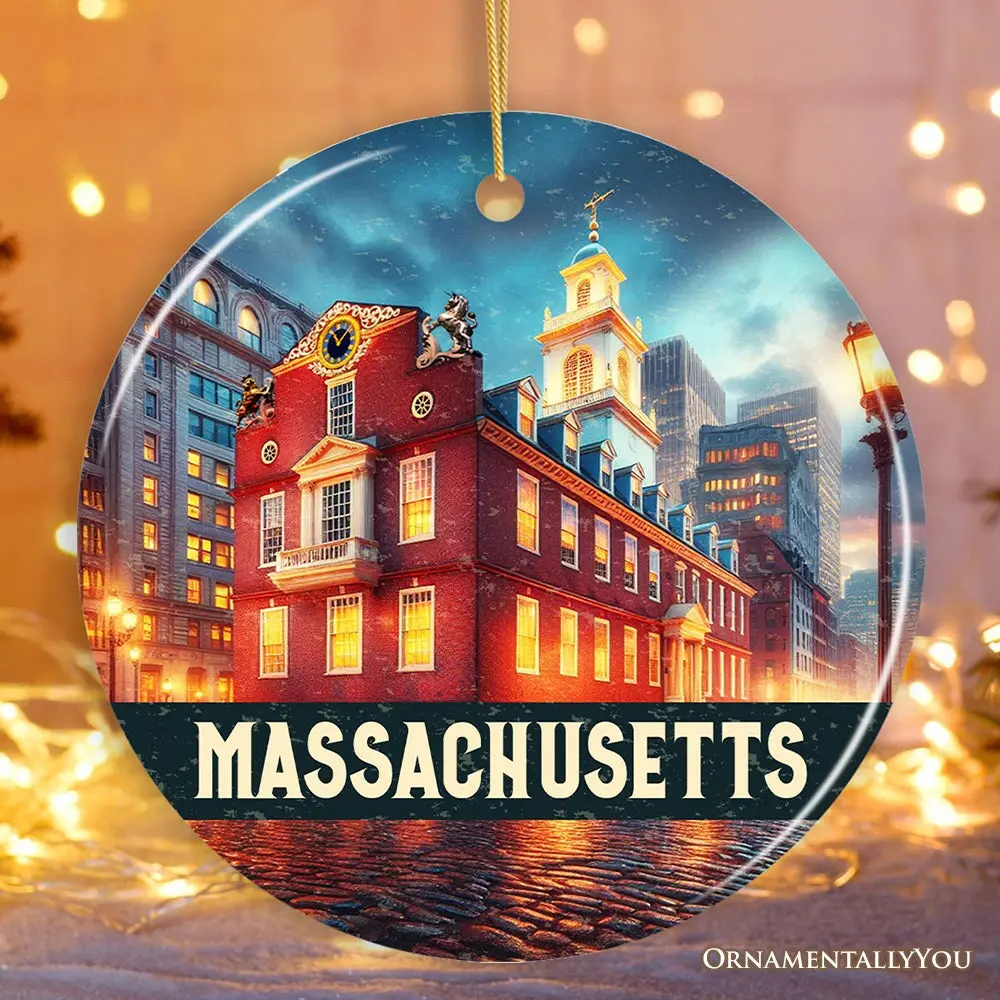 Classic Massachusetts Old State House Ornament, Colonial Landmark Christmas Gift and Boston Travel Keepsake