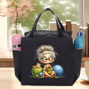 Large Capacity Woven Storage Bag, With Zipper Design, Machine Washable Polyester Craft Bag, Machine Washable Organizer, Suitable For Knitting, Crochet, Weaving, Gift For Knitting Enthusiasts, Multi-Color L