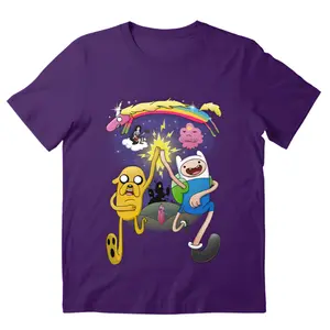 Adventure Time Finn & Jake Running Graphic T-Shirt – Cartoon Vintage Tee, Funny Unisex Streetwear, Cute Anime Style Shirt