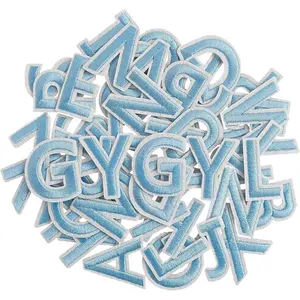 104 Pieces Iron on Letter Patches, Embroidered A-Z Letter Patches for Clothes, Dress, Hat, Socks, Jeans, DIY Accessories-1.5 Inch Light Blue