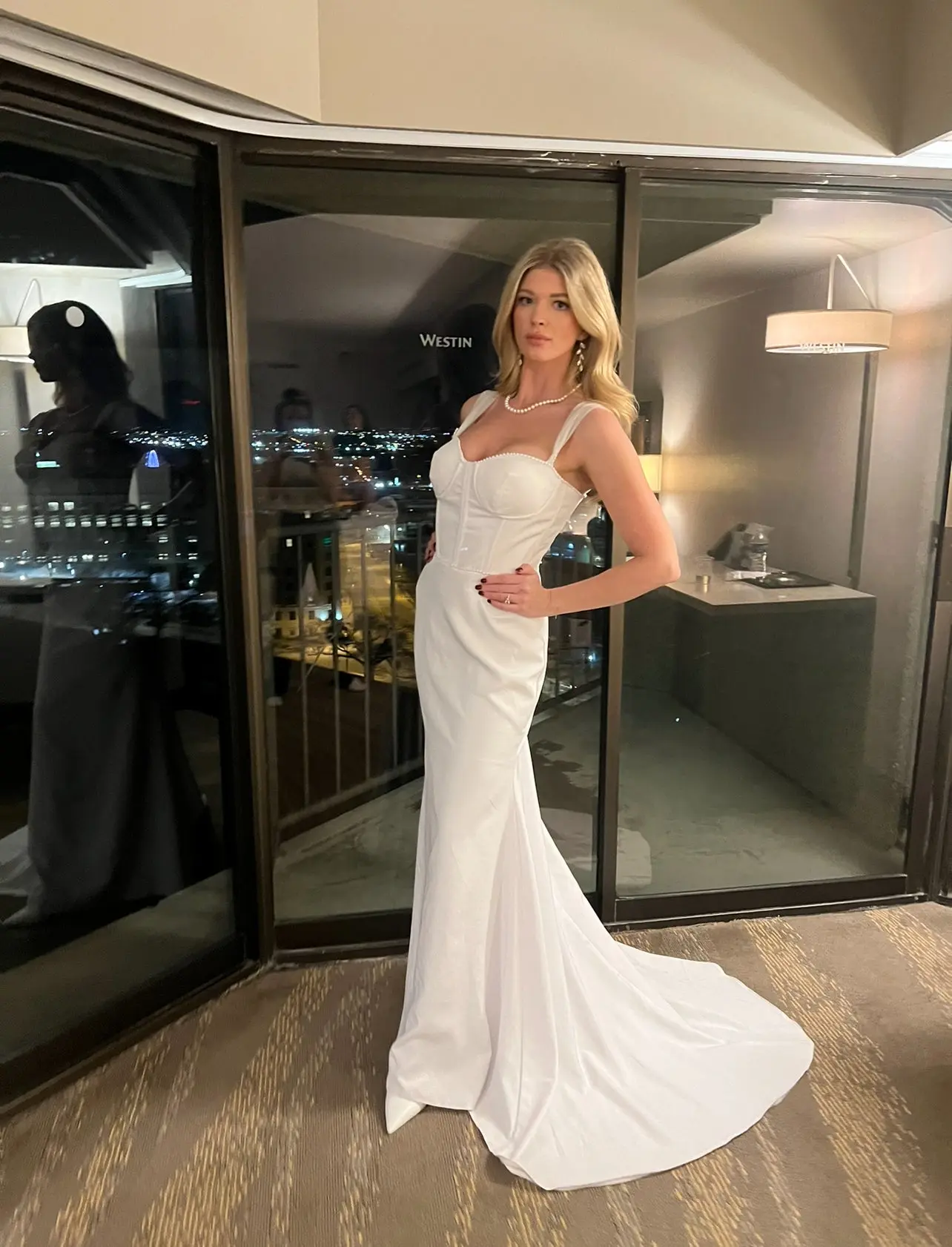 **Sample Sale** Pearl Beaded Corset Mermaid Wedding Dress with Tulle Sleeves