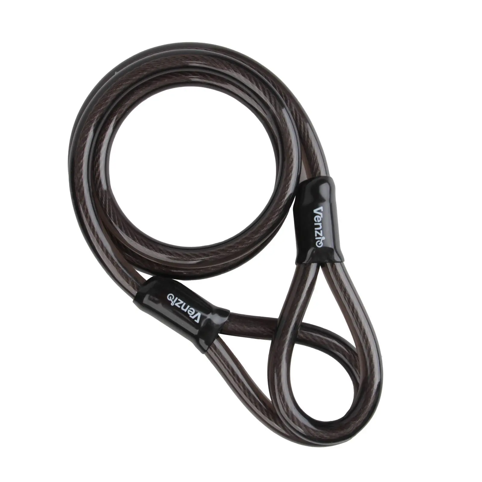 Venzio Heavy-Duty Portable Fixed Length 4FT 12mm (1/2in) Braided Steel Core Bike Lock Cable, Smooth PVC-Coated Cut-Resistant, Loop Ends for Bicycles, Scooters, Bike Security