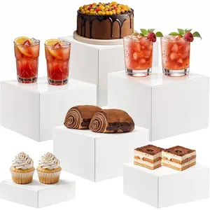6 Pack White Acrylic Buffet Risers, Acrylic Display Boxes with Hollow Bottoms, Dessert Display Stands, White Display Risers for Food, Jewelry, Candy, Cake, Cupcakes & Sushi (6 Sizes)
