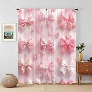 Bow Pattern Curtain, 2 Counts/set Modern Simple Home Decorative Curtain, Home Decor for Living Room Bedroom Study Room, Home Decoration Curtain
