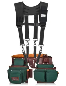 TRUTUCH Green Nylon & Leather Tool Belt with Suspender, 22 Pockets, Tool Holders, Foam Padded Suspension