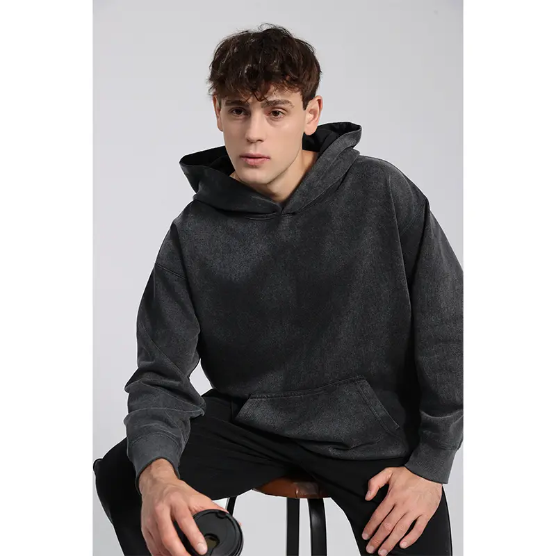 Vintage Acid Wash Oversized Hooded Sweatshirt, Kangaroo Pocket Pullover Top, Loose Streetwear Basic Hoodie, Multiple Pack Options, 6 Colors To Choose