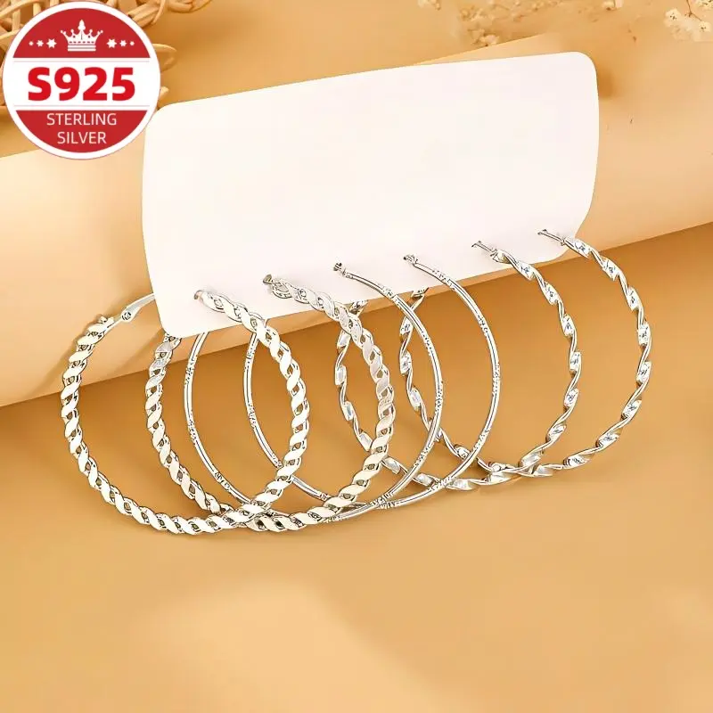 S925 sterling silver women’s earrings, vintage cable ear cuff set (3 pairs), statement plain hoop geometric earrings—women’s jewelry, a perfect gift for Valentine’s Day and Mother’s Day