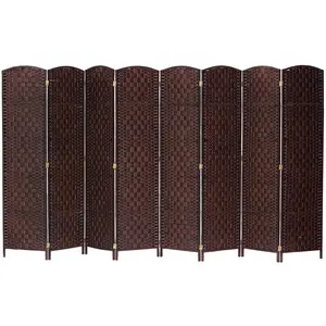 8 Panel Room Divider Privacy Screen Diamond Weave Bamboo Fiber