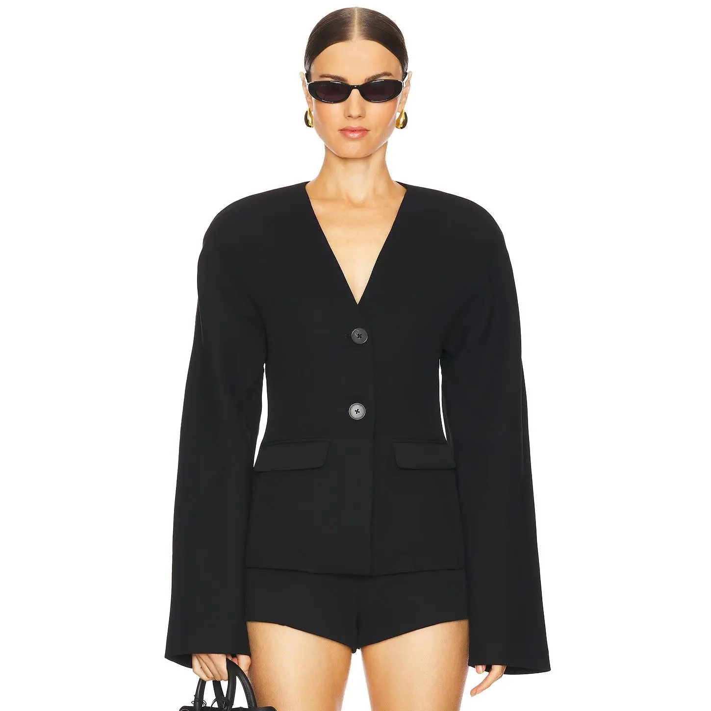 EAVES Gal Polished Crepe Blazer in Black