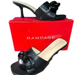 Rampage Women's Aubrie Chain Kitten Heel Sandals Black Summer