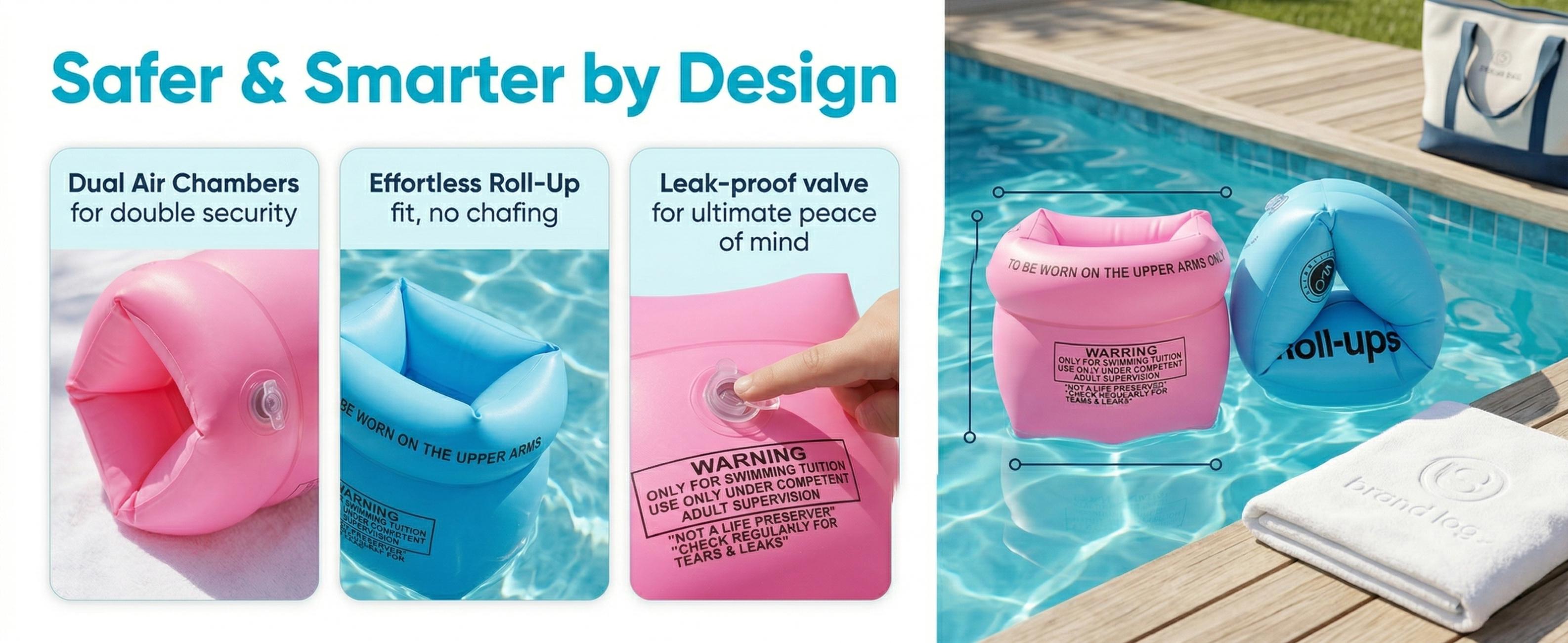 Inflatable Arm Floats for Children and Adults - Pool Arm Floats, Inflatable Swimming Rings, PVC Arm Floats for Toddlers, Suitable for Children and Adults Weighing 30–150 lbs