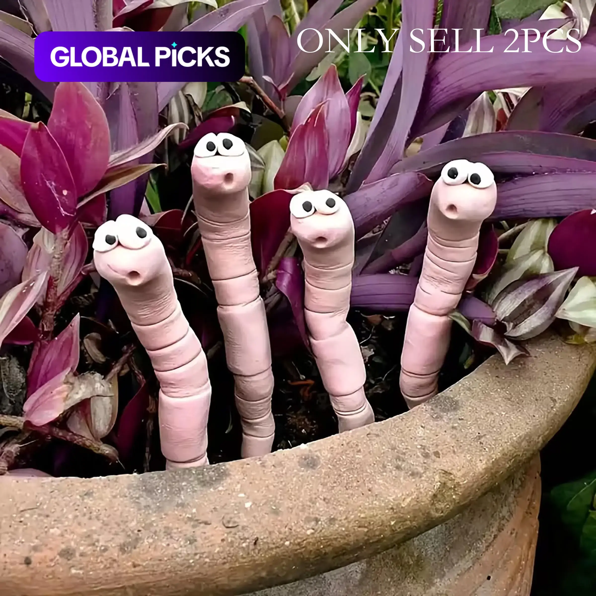 2/4 pcs Cute Thirsty Worm Plant Decorations, Resin Garden Supplies & Courtyard Accessories, No Battery Needed, Perfect for Indoor/Outdoor Plants, Halloween-Themed Playful and Durable Garden Decor #GLOBAL PICKS