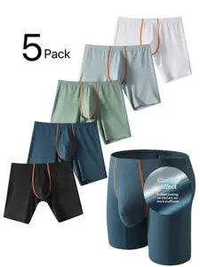 Men's Sports Briefs Set, Ice Silk Quick-Dry Breathable Design, High Elasticity Gym Running Underwear, Pack of 5