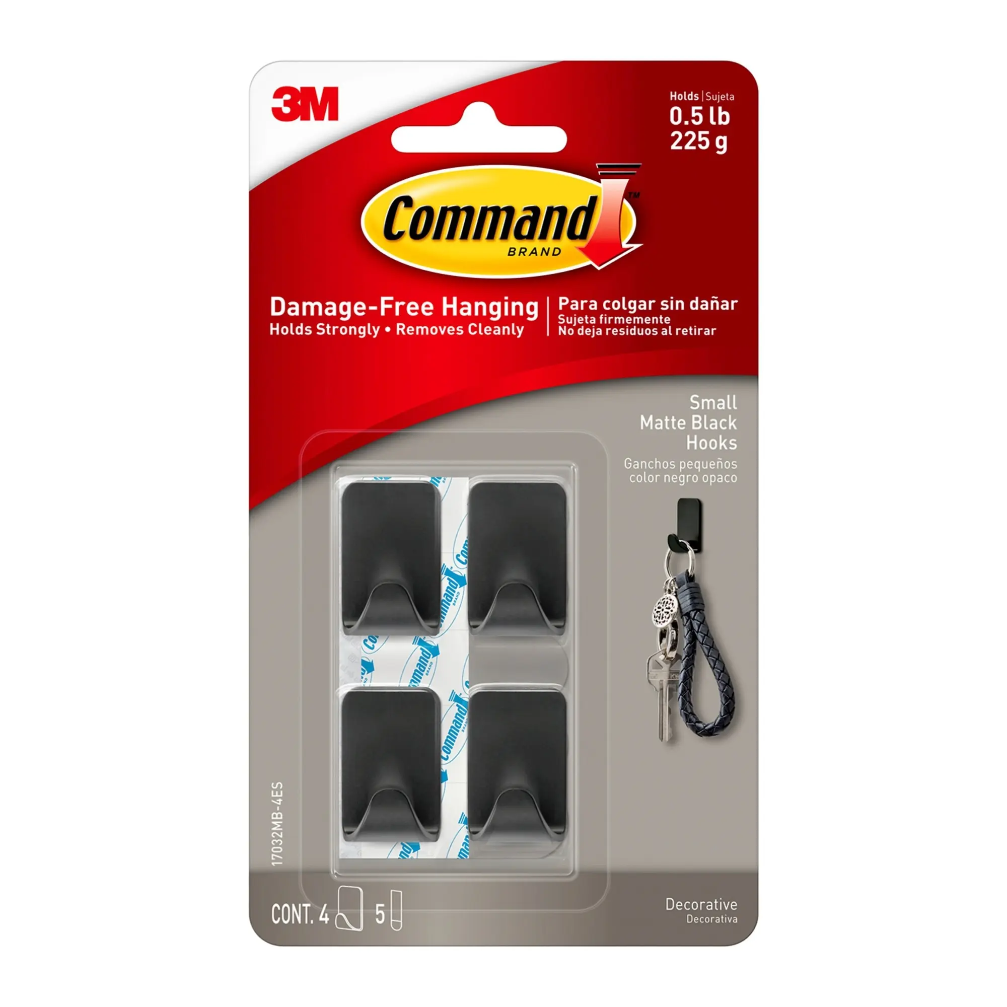 Command Small Matte Black Hooks, 0.5 lb, 4 Small Hooks, 5 Strips