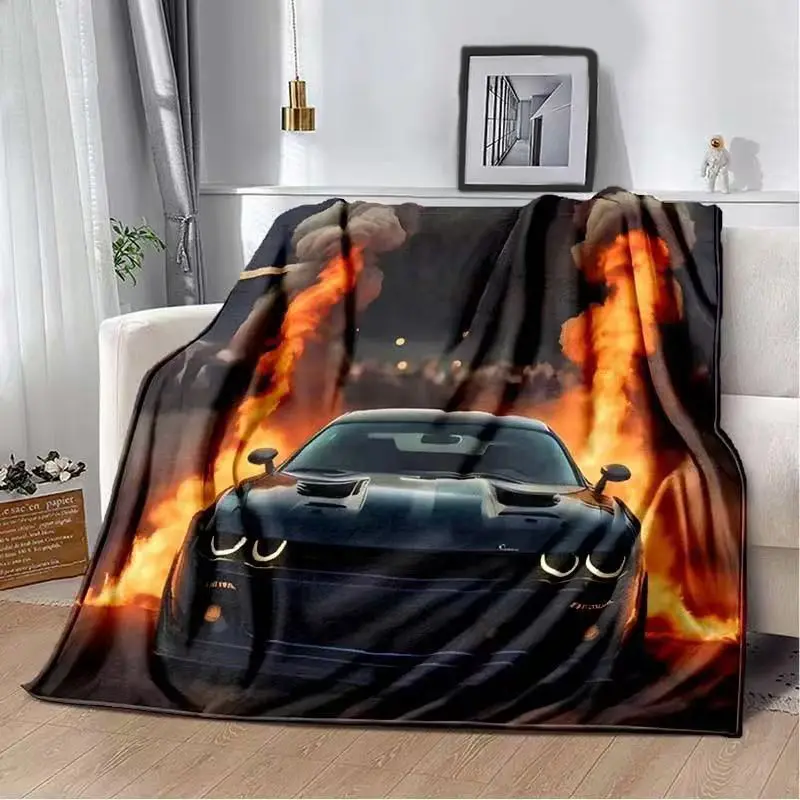 Modern Art Print SRT Hellcat Racing Cotton Graphic Throw Blanket - Breathable, Warm, Soft, Cozy Throw, Home Textile Blanket, 30x40 (Baby), 40x50 (Kids), 50x60 in Sizes, for Bed, Holiday Gift Decor