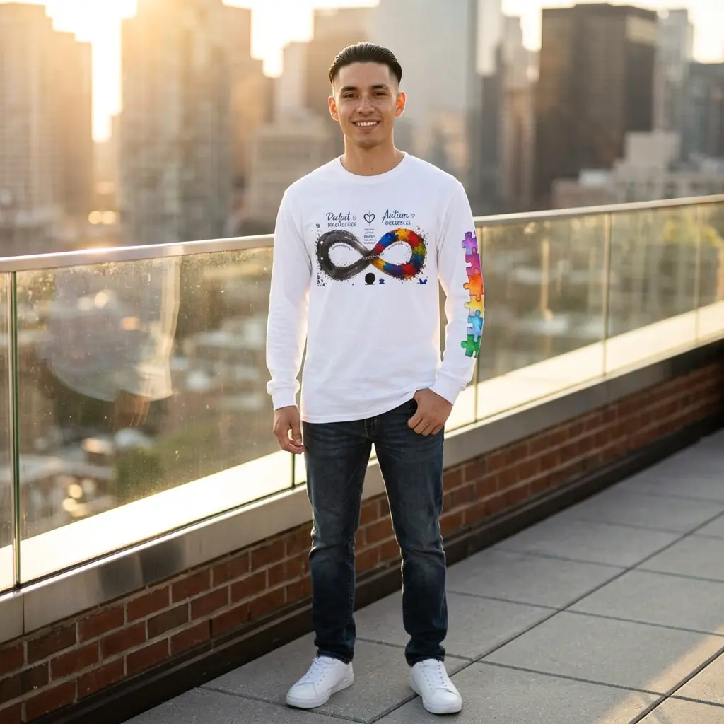 Autism Awareness Infinity Puzzle Sleeve Long Sleeve T-Shirt | Puzzle Ribbon Sleeve