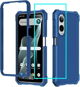 Cricket Debut S3 Case/AT&T Vista 2 Case with Screen Protector,Cricket Debut S3 Phone Case Full Body Protection,Front Soft Frame Frosted PC Back Military Grade Cover for ATT Vista 2 Blue Cellphone Wireless