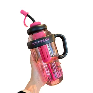 Trend belly cup with high aesthetic value, large capacity, handle cup, summer ice cup, plastic straw cup, new model 2025