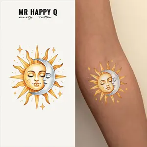 1PCS Colorful Sun Moon Waterproof Temporary Tattoo Sticker, Sweet Cool Girl Aesthetic Design, Lasts 1-3 Days, Perfect Daily Wear Choice