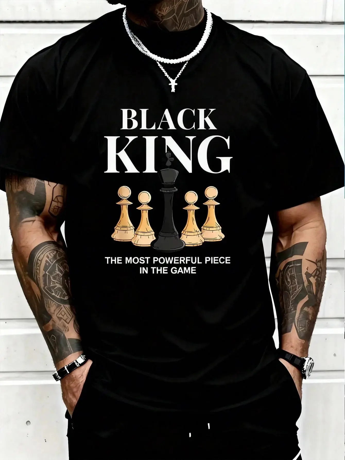 Plus Size Men's Chess Slogan Print T-Shirt
