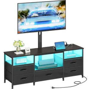 TV Stand with Mount and Power Outlet, for 32/45/55/60/65 inch TVs, Swivel Led Entertainment Center with Drawers, Adjustable Media Console for Living Room, Bedroom, Black BB130UDDS01