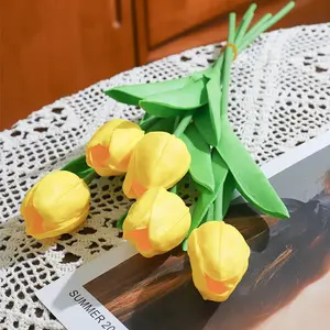 Realistic Tulip Artificial Flowers, Wedding Home Office Decor, Party Garden Hotel Decoration, 10 Pieces, Ball Bulb Bouquet
