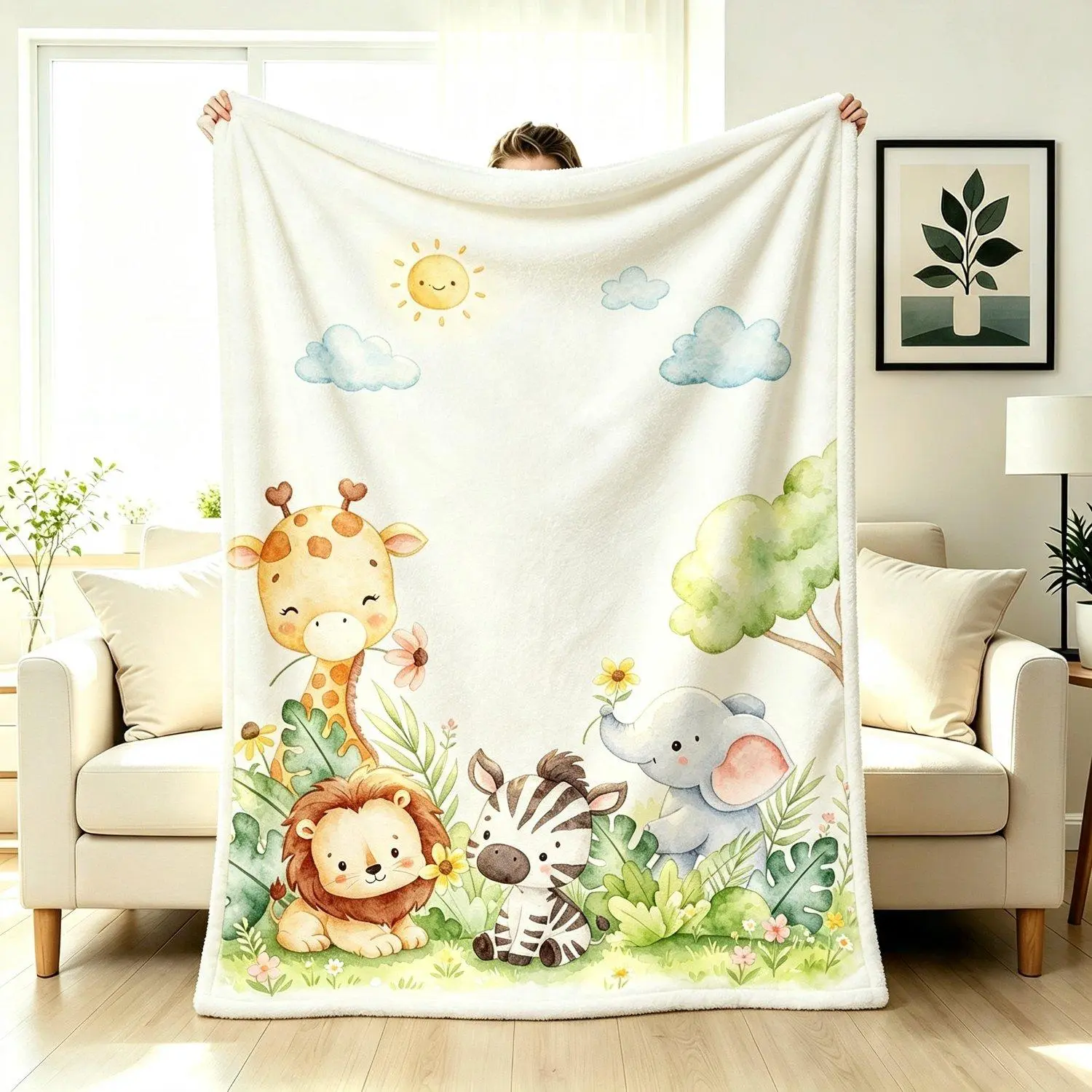 Safari Jungle Animals Kids Blanket Floral Woodland Blankets Elephant Plush Throw Tropical Leaves Lion Zebra Giraffe Nursery Bed Blankets Gifts for Newborn Swaddle Crib Bedding