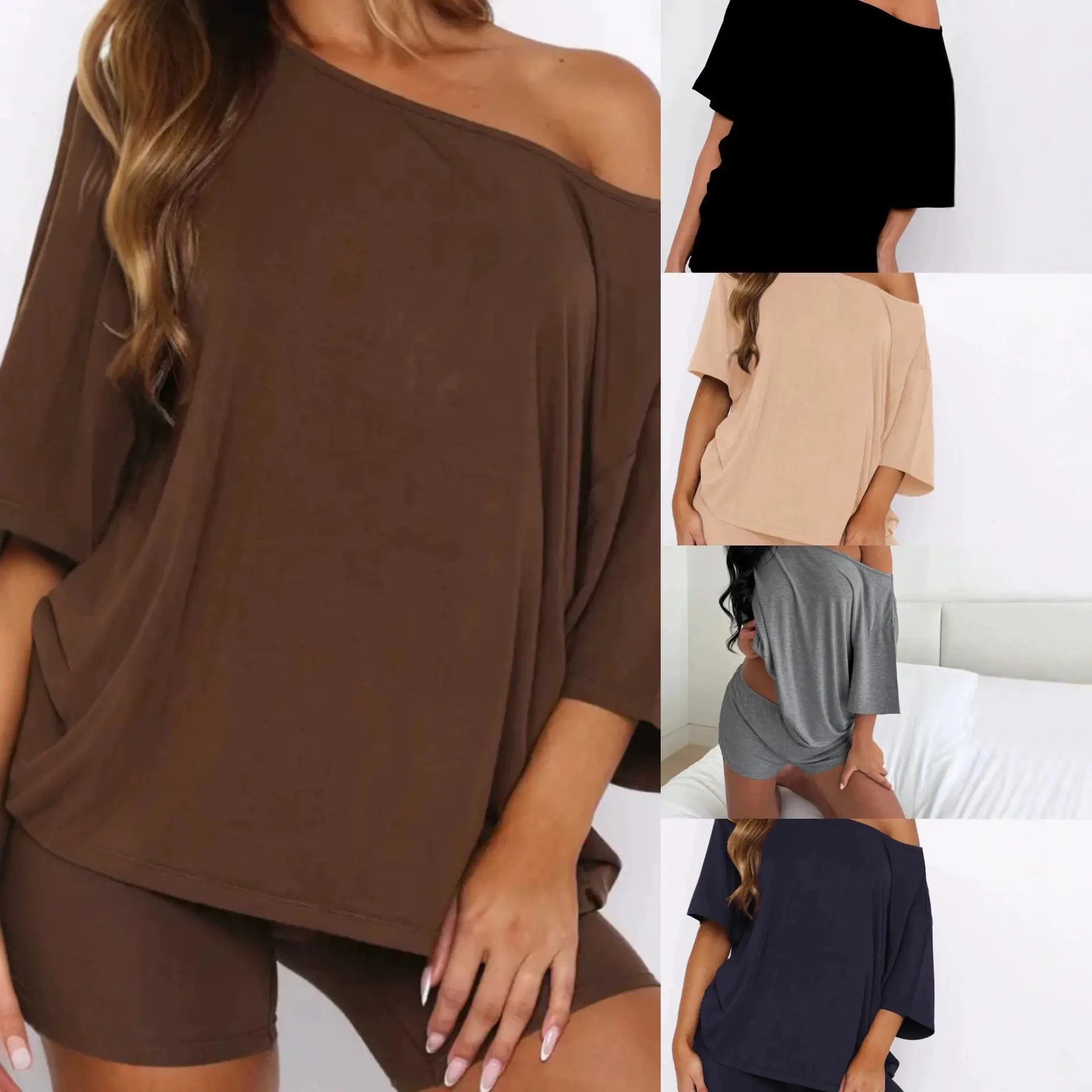 Summer New Style Loose-Fitting Fashionable Solid-Color Casual Short-Sleeved Shorts Set Womenswear