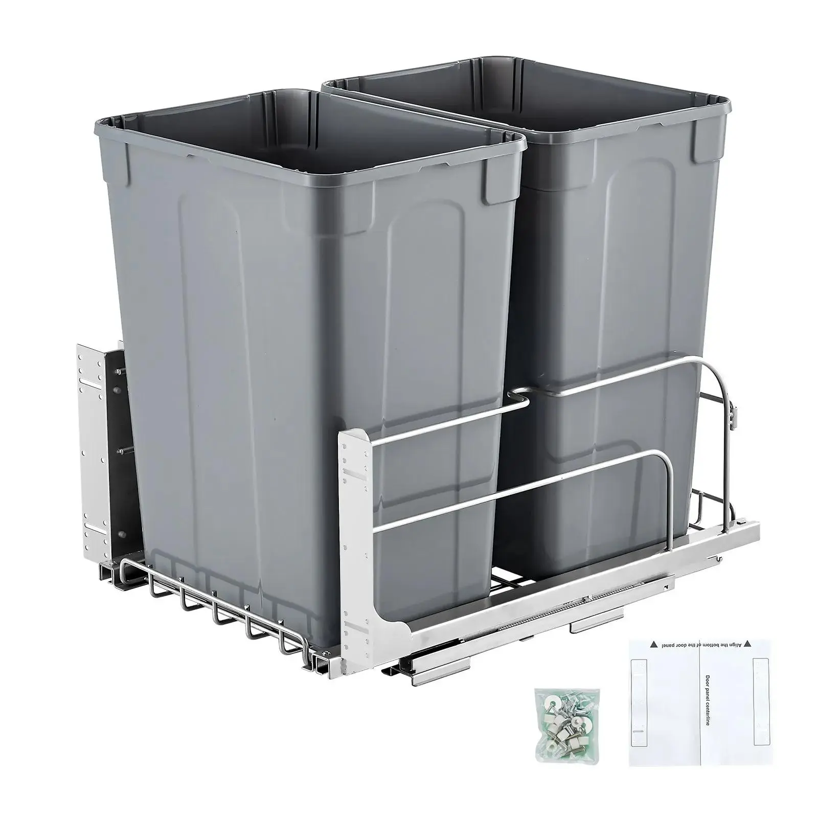 【Summerfinds】VEVOR Pull-Out Trash Can,  35 QT x2 Double Under Mount Kitchen Waste Container, Heavy Duty Garbage Recycling Bin with Door Kit and Soft Close Slide, for Kitchen Cabinet, Sink, Under Counter (Grey)
