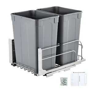 VEVOR Pull-Out Trash Can,  35 QT x2 Double Under Mount Kitchen Waste Container, Heavy Duty Garbage Recycling Bin with Door Kit and Soft Close Slide, for Kitchen Cabinet, Sink, Under Counter (Grey)