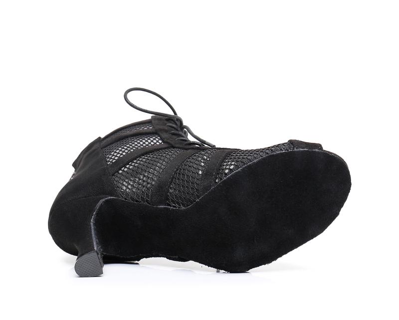 Minishion Dance Practice Shoes for Women Mesh Ballroom Sandals Heels Party Prom Ankle Booties with Zip in Black