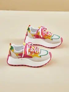 New Dopamine Colorblock Thick Sole Agony Shoes for Women, Adjustable Laces, Comfortable Rubber Soles, All-Season Casual Footwear