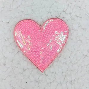 PINK sequin heart HAT/POCKET Patch
