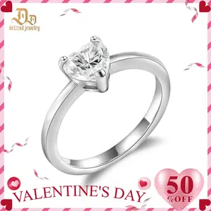 Delzzad 18K Gold-Plated 1ct Heart Ring Band Synthetic Moissanite S925 Solitaire Love Women Ring Perfect for Any Occasion & Everyday Wear Birthday Anniversary Valentine's Day Christmas Gift for Men Women