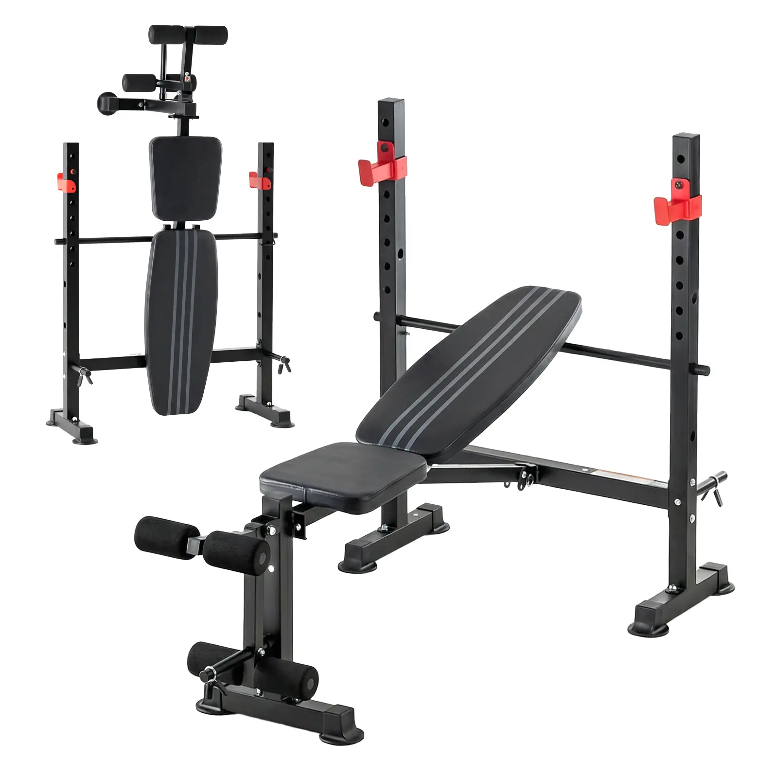 Sweetcrispy Adjustable Weight Bench with Squat Rack, Foldable 5-in-1 Full Body Workout Equipment, 650LBS Capacity At Home Gym Strength Training Station, At Home Gym Equipment, Home Workout Equipment, Fitness Equipment