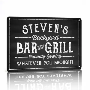 Personalized Chalkboard Look Bar & Grill Aluminum Sign 8x12 Inch, Retro Rust‑Edge Plaque, Waterproof Wall Decor for Home Bar, Man Cave, Backyard Patio, Outdoor Grill Area, Indoor & Outdoor Leisure Decoration