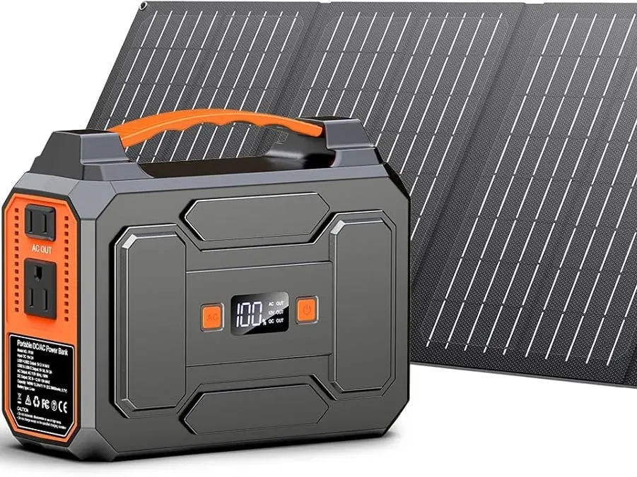 Solar Powered Generator 200W Peak/100W Rated, Portable Solar Generator Power Station with Solar Panels 40W Included, 146Wh Solar Power Bank with AC Outlet 110V for Home Use Camping Outdoor Adventure
