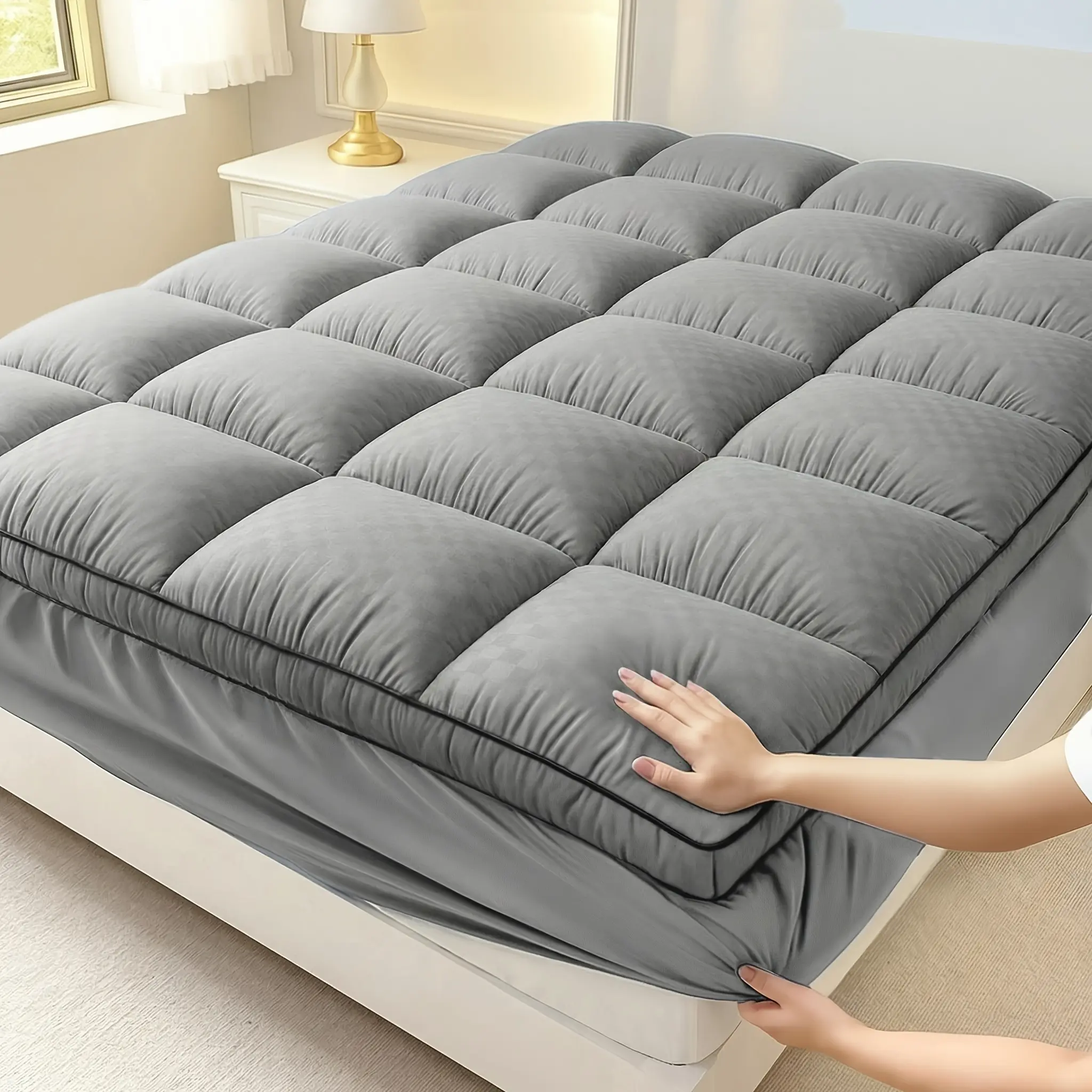 Fitted Mattress Protector, Non-slip And Comfortable, Cozy Bedroom Bedding Accessory, Machine Washable. Top Stretches Up to 8-21 Inches, Deep Pocket Cooling Design.