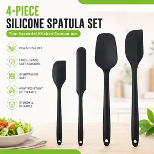 4 PCS Sturdy Silicone Spatula Set - Heat Resistant Up to 600°F, BPA Free, Nonstick Cookware Safe, Flexible Kitchen Utensils for Baking, Scraping