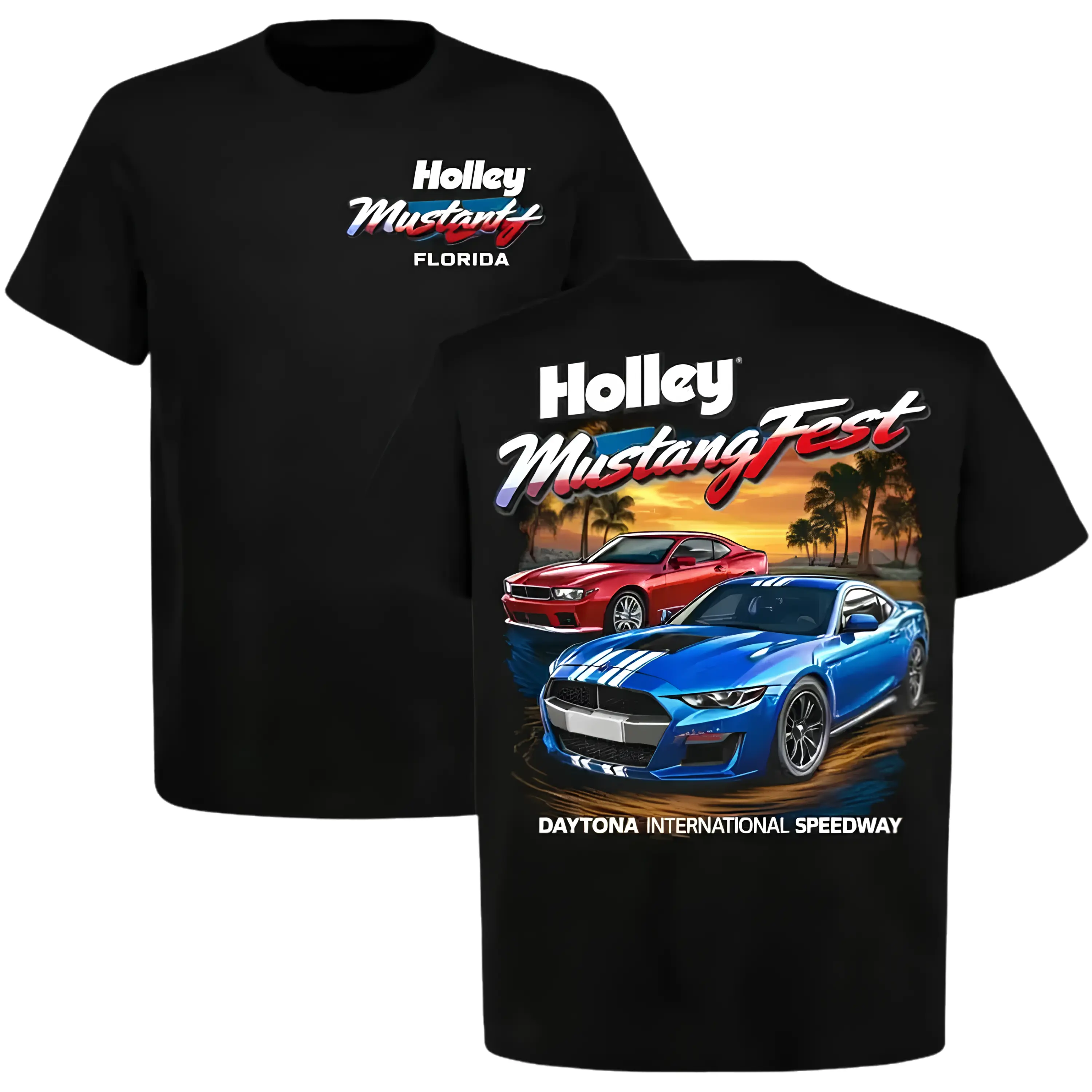 Holley Mustang Fest Daytona Speedway T-Shirt, 2 Sides, Florida Muscle Car Event Graphic Tee