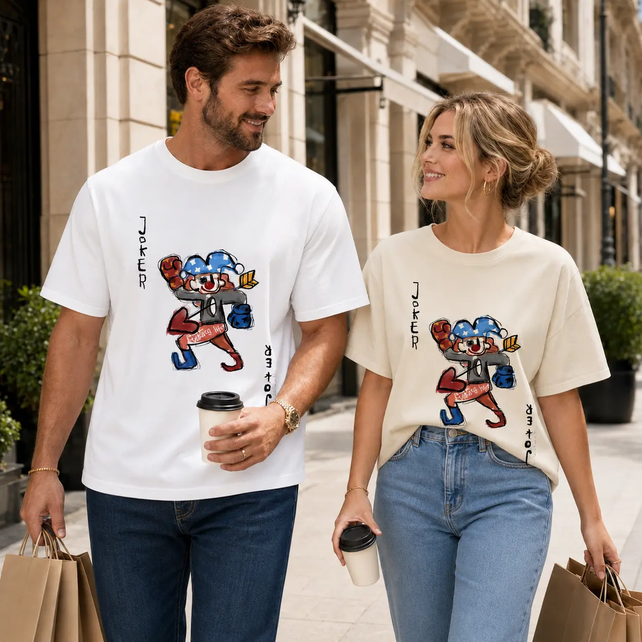 Poker card Joker Graphic printed T-shirt Unisex Retro trend Y2K, 100% cotton