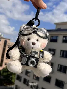 Cute Flash Camera Bear Keychain Plush Toy, Creative Birthday Gift for Couples, Adorable Bag Decoration, Keychain for Bags and Key Holder