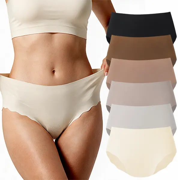 DAVID ARCHY Women's No-Show Seamless Briefs 6 Pack, Breathable Stretchy Mid-Rise Underwear, Invisible Under Clothes, Back to School Essential