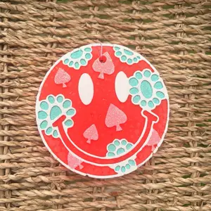 Custom Smiley Face Car Freshie with Turquoise Bead Detail, Cute Car Accessory